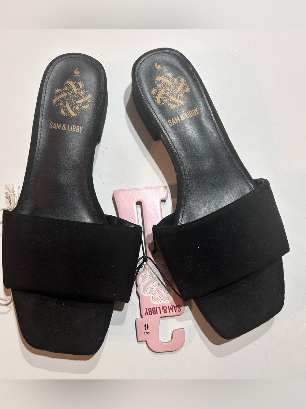 Sam & Libby New Black Faux Suede Wide Strap Slide Mules